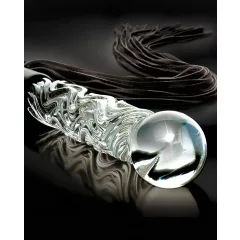   Icicles No. 38 - bič z kože a sklenené dildo - číre/čierne