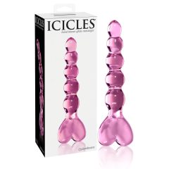   Icicles No. 43 - perlovo srdiečkové sklenené dildo (ružové)