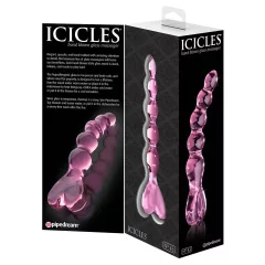   Icicles No. 43 - sklenené dildo s perličkami a srdiečkami - ružové