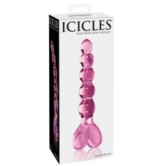   Icicles No. 43 - sklenené dildo v tvare srdca s korálkami (ružové)