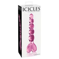   Icicles No. 43 - perlovo srdiečkové sklenené dildo (ružové)