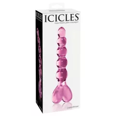   Icicles No. 43 - sklenené dildo s perličkami a srdiečkami - ružové