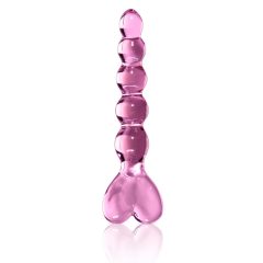   Icicles No. 43 - sklenené dildo v tvare srdca s korálkami (ružové)