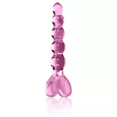   Icicles No. 43 - sklenené dildo s perličkami a srdiečkami - ružové