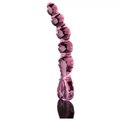   Icicles No. 43 - sklenené dildo s perličkami a srdiečkami - ružové