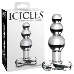   Icicles No. 47 - análny kolík s tromi guľôčkami - sklo priehľadný