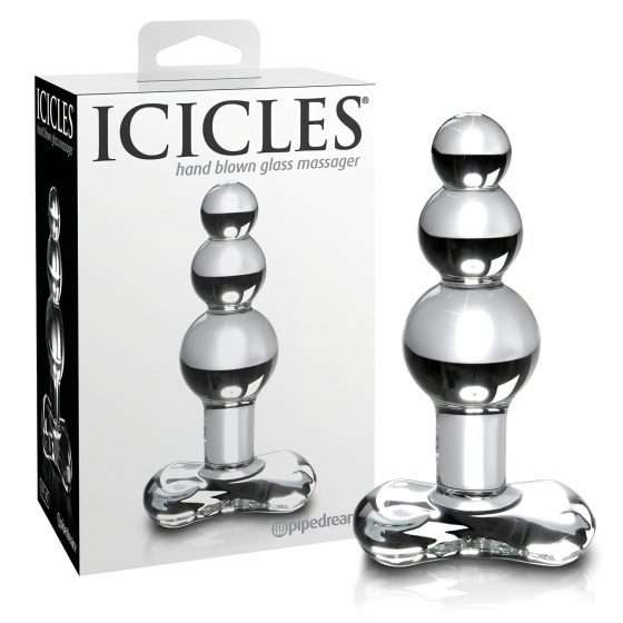 Icicles No. 47 - análny kolík s tromi guľôčkami - sklo priehľadný