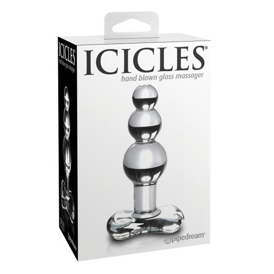Icicles No. 47 - análny kolík s tromi guľôčkami - sklo priehľadný