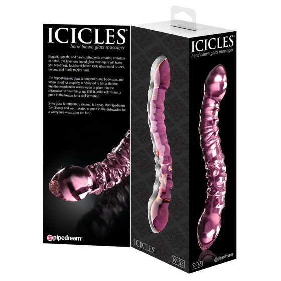 Icicles No. 55 - obojstranné sklenené dildo na G-bod - ružové