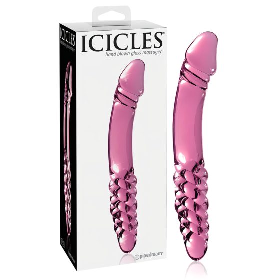 Icicles No. 57 - sklenené dildo s penisom - dvojitý koniec - ružové