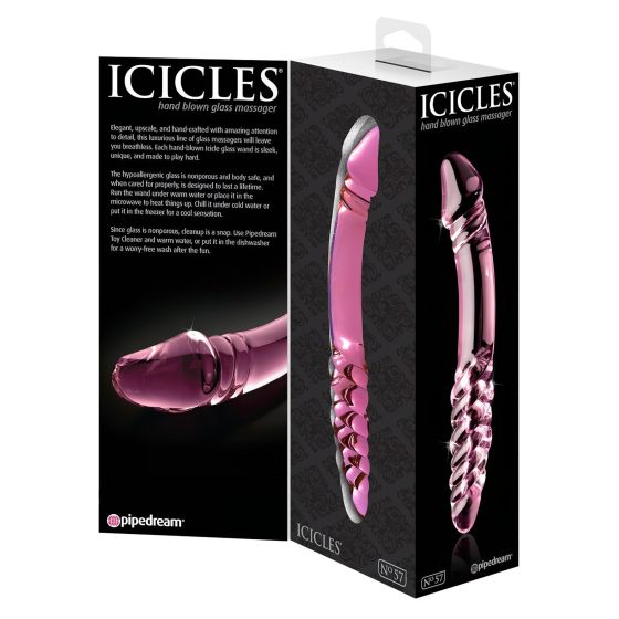 Icicles No. 57 - sklenené dildo s penisom - dvojitý koniec - ružové