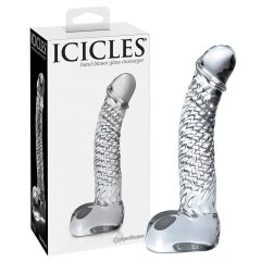  Icicles č. 61 - sklenené dildo s mieškami a penisom (priehľadné)