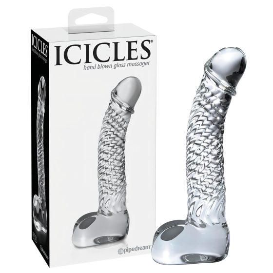 Icicles No. 61 - sklenené dildo s penisom a semenníkmi - priehľadné