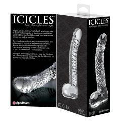  Icicles č. 61 - sklenené dildo s mieškami a penisom (priehľadné)