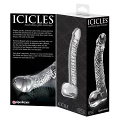   Icicles No. 61 - sklenené dildo s mieškami a penisom (priehľadné)