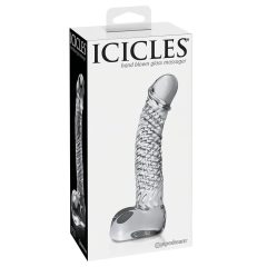   Icicles č. 61 - sklenené dildo s mieškami a penisom (priehľadné)