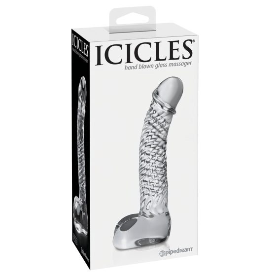 Icicles No. 61 - sklenené dildo s penisom a semenníkmi - priehľadné