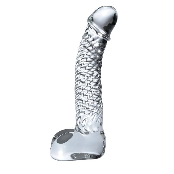 Icicles No. 61 - sklenené dildo s penisom a semenníkmi - priehľadné