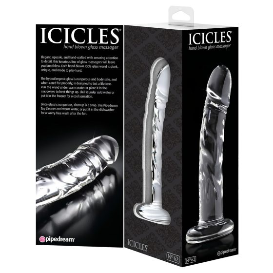 Icicles No. 62 - sklenené dildo s penisom - číre