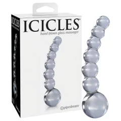   Icicles No. 66 - sklenené dildó s guľkami a ohybom - priehľadné