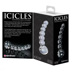   Icicles No. 66 - sklenené dildó s guľkami a ohybom - priehľadné