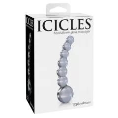   Icicles No. 66 - sklenené dildó s guľkami a ohybom - priehľadné