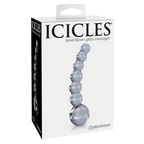 Icicles No. 66 - sklenené dildó s guľkami a ohybom - priehľadné