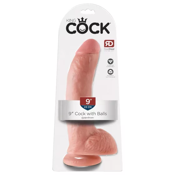 King Cock - realistické dildo s prísavkou a semenníkmi - 23 cm - telová farba