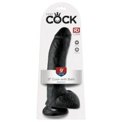   King Cock 9 - veľký čierny dildo s prísavkou a semenníkmi (23cm)