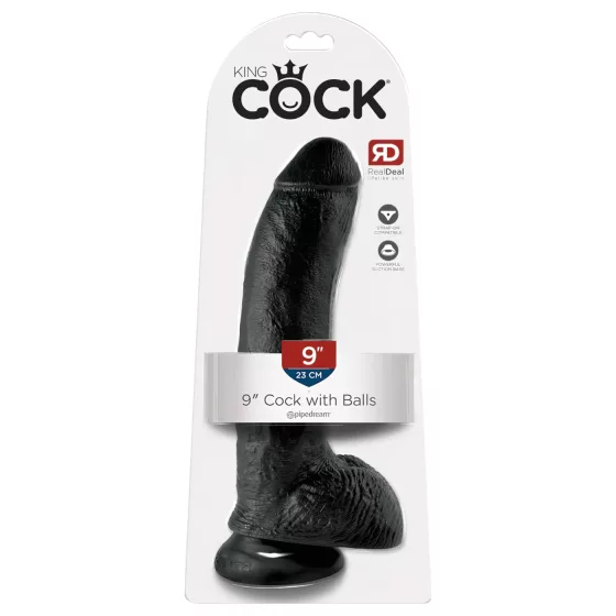King Cock 9 - realistický dildo s prísavkou a semenníkmi - čierne 23 cm