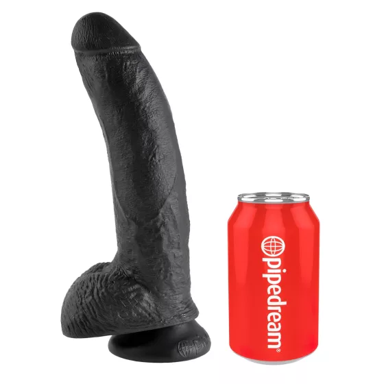 King Cock 9 - realistický dildo s prísavkou a semenníkmi - čierne 23 cm