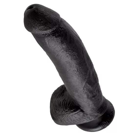 King Cock 9 - realistický dildo s prísavkou a semenníkmi - čierne 23 cm