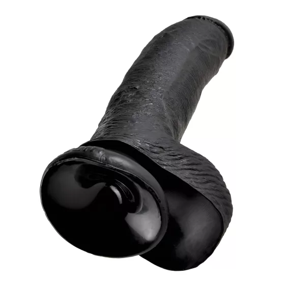 King Cock 9 - realistický dildo s prísavkou a semenníkmi - čierne 23 cm