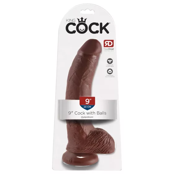 King Cock 9 - realistický dildo s prísavkou a semenníkmi - 23 cm - hnedé