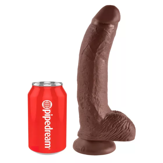 King Cock 9 - realistický dildo s prísavkou a semenníkmi - 23 cm - hnedé