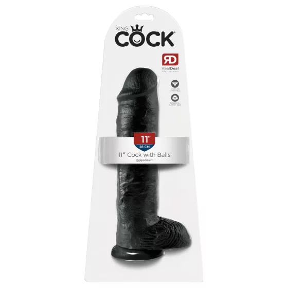 King Cock 11 - realistický dildó s prísavkou a semenníkmi - čierny 28 cm