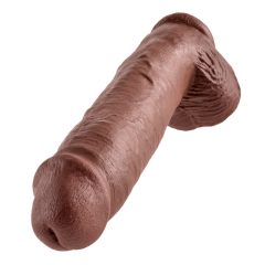   King Cock 11 - veľké upínacie, testikulárne dildo (28 cm) - hnedé