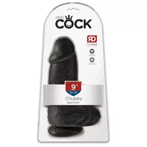 King Cock - realistický dvojitý dildó s prísavkou a semenníkmi - čierny 23 cm
