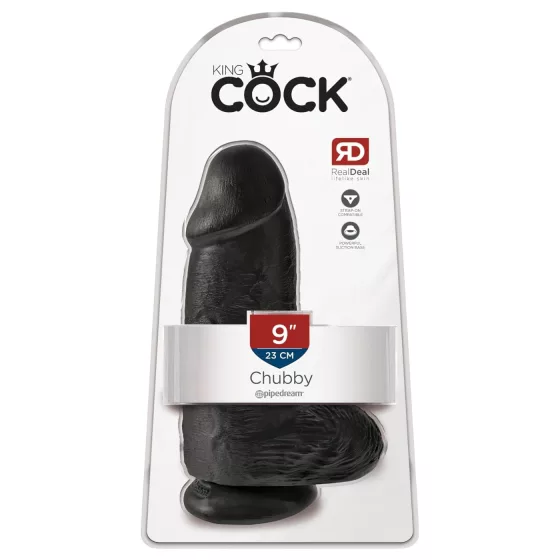 King Cock - realistický dvojitý dildó s prísavkou a semenníkmi - čierny 23 cm
