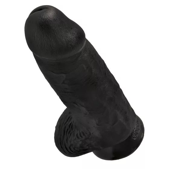King Cock - realistický dvojitý dildó s prísavkou a semenníkmi - čierny 23 cm