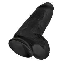   King Cock - realistický dvojitý dildó s prísavkou a semenníkmi - čierny 23 cm