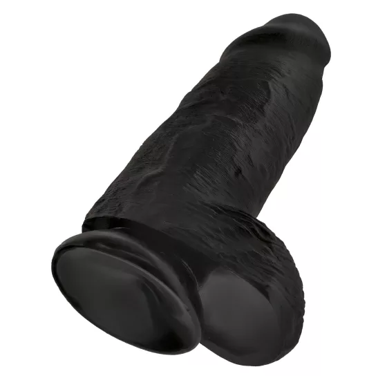 King Cock - realistický dvojitý dildó s prísavkou a semenníkmi - čierny 23 cm