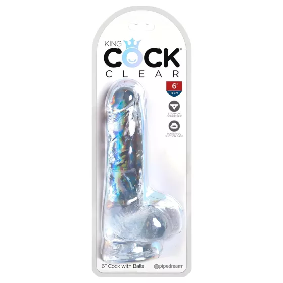 King Cock Clear - realistický dildo s prísavkou a semenníkmi 15 cm