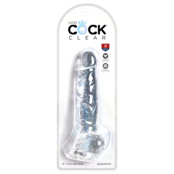 King Cock Clear - realistický dildó s prísavkou a semenníkmi - 20 cm