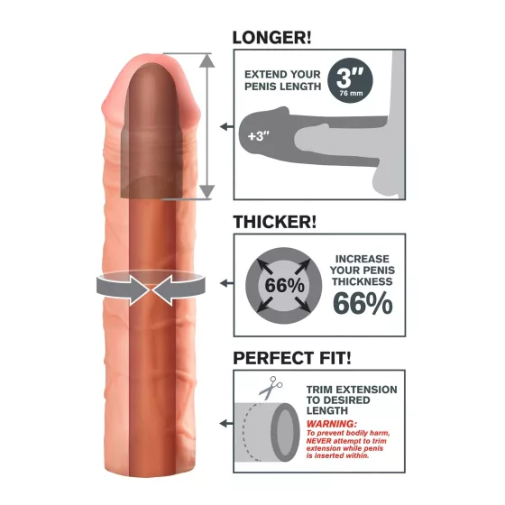 X-TENSION Mega 3 - realistický návlek na penis - 22,8 cm - naturálny