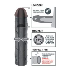   X-TENSION Mega 3 - realistický návlek na penis (22,8 cm) - čierny