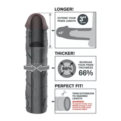   Pipedream - X-TENSION Mega 3 - realistický návlek na penis (22,8 cm, čierny)