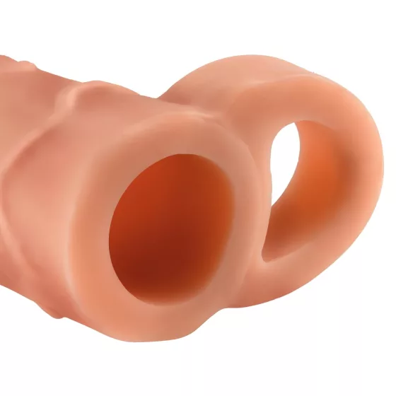 Pipedream X-TENSION Perfect 2 - erekčný návlek na penis s krúžkom na semenníky (19 cm, telovej farby)