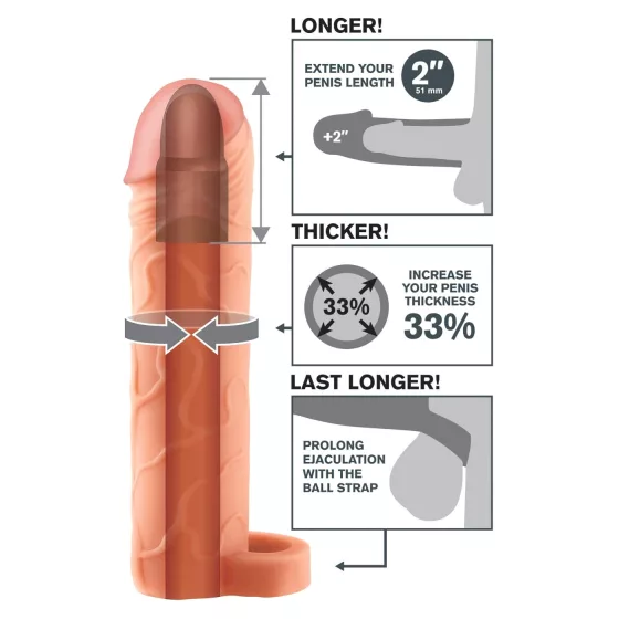 Pipedream X-TENSION Perfect 2 - erekčný návlek na penis s krúžkom na semenníky (19 cm, telovej farby)