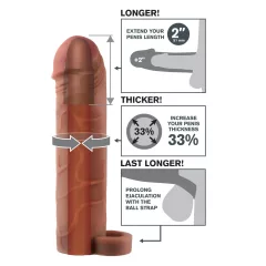  Pipedream X-TENSION Perfect 2 - erekčný návlek na penis s krúžkom na semenníky - tmavá prirodzená farba (19 cm)